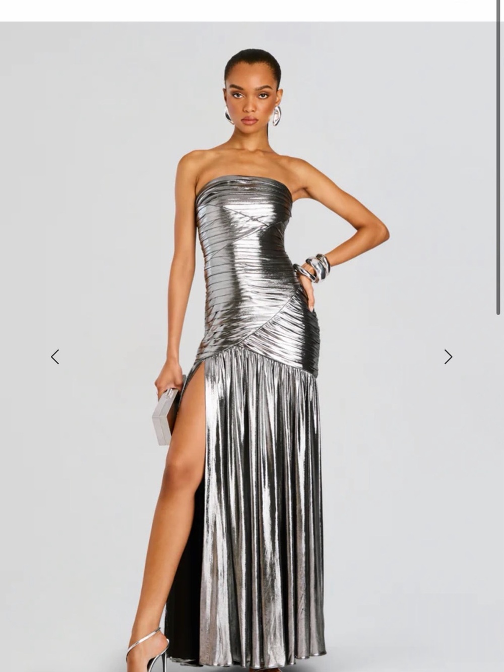 Retrofete Silver Metallic Strapless Gown